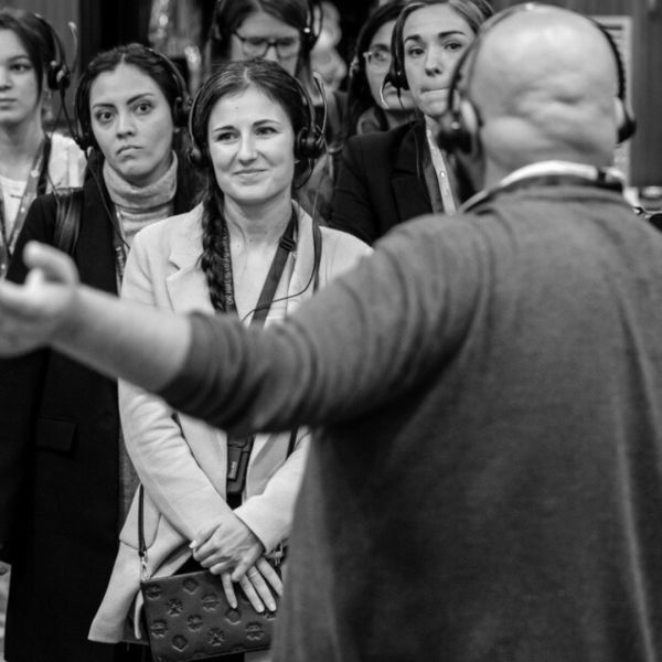 tourguide group wearing headsets